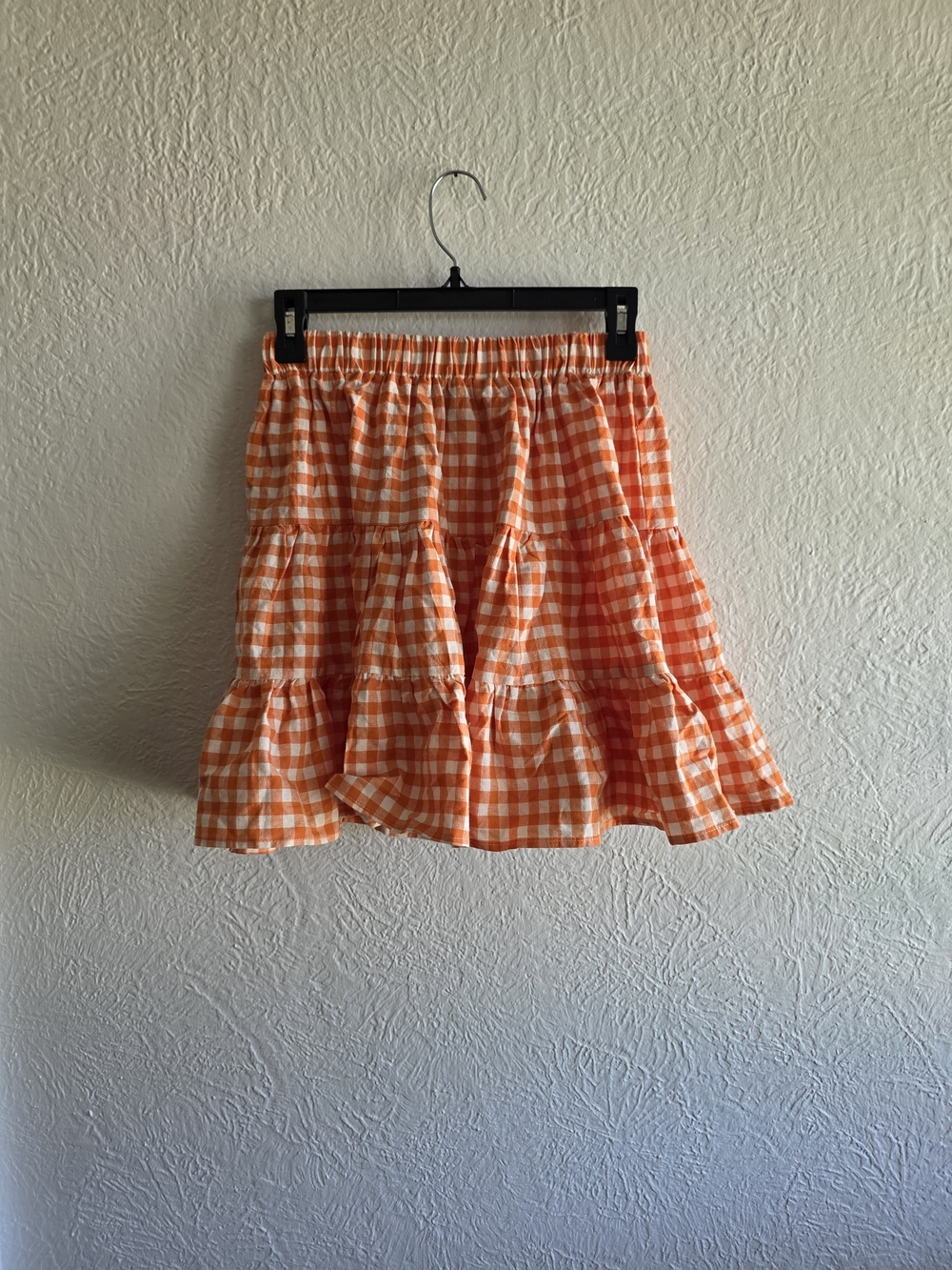 Preppy Fall Vibes Gingham Ruffle Mini Skirt in Orange & White Size Medium NWT